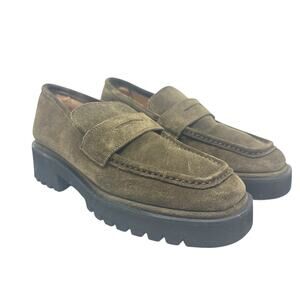 275 Central Penny Loafers Flats Suede Olive Green Brown Size 37.5 US 7.5‎